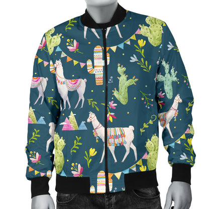 Llama with Cactus Design Print Men Bomber Jacket