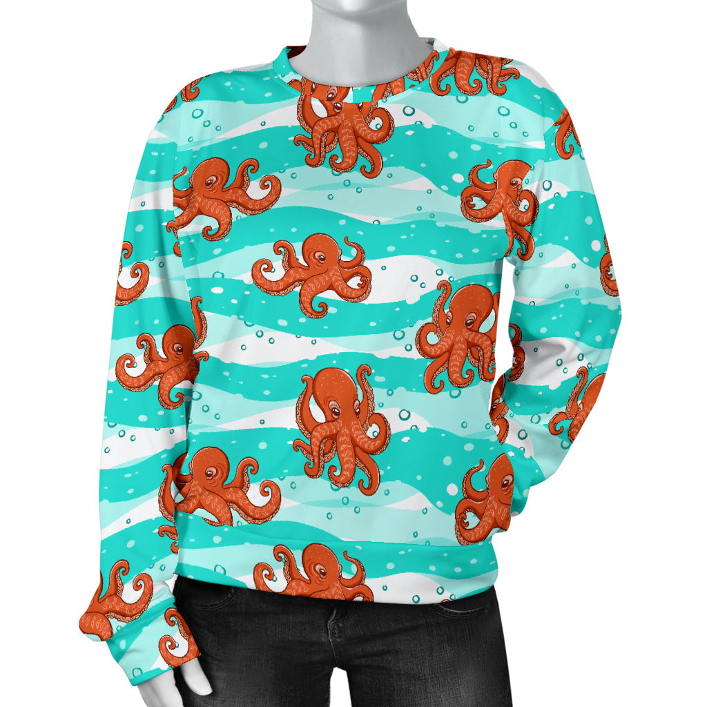 Octopus Cute Design Print Themed Women Long Sleeve Sweatshirt