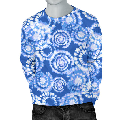Tie Dye Blue Design Print Men Long Sleeve Sweatshirt