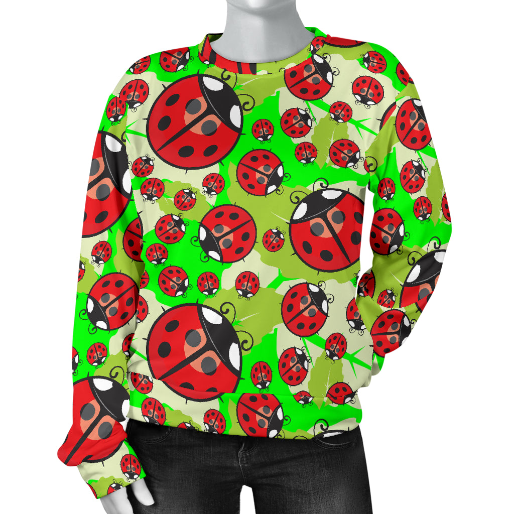 Ladybug with Leaf Print Pattern Women Long Sleeve Sweatshirt