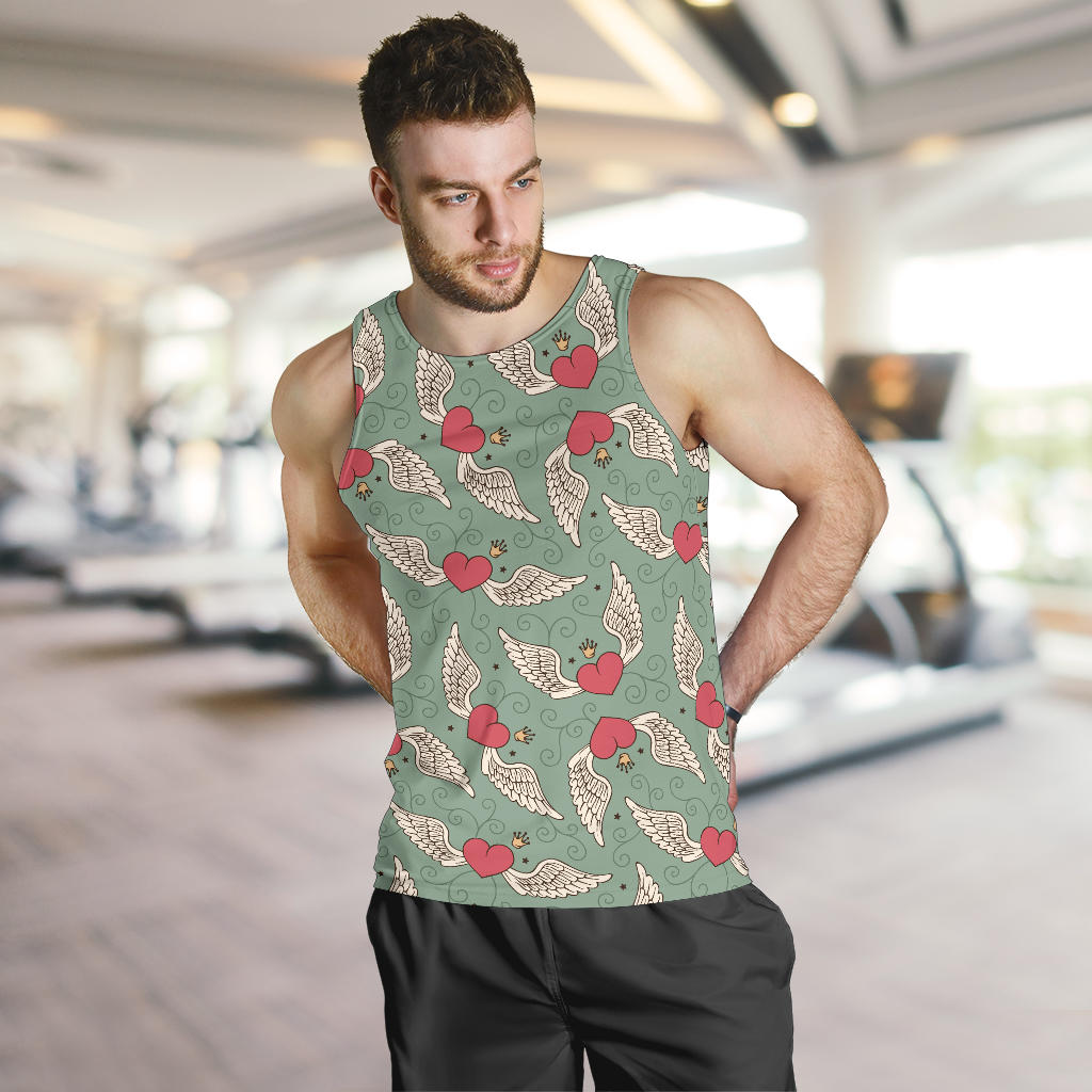 Angel Wings Heart Design Themed Print Men Tank Top