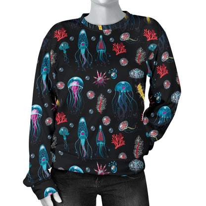 Jellyfish Underwater Print Women Long Sleeve Sweatshirt