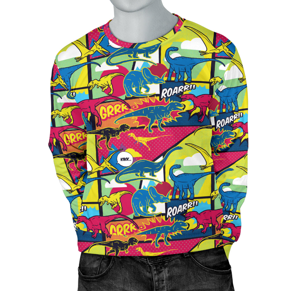 Dinosaur Comic Pop Art Style Men Long Sleeve Sweatshirt