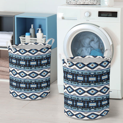 Navajo Dark Blue Print Pattern Laundry Basket