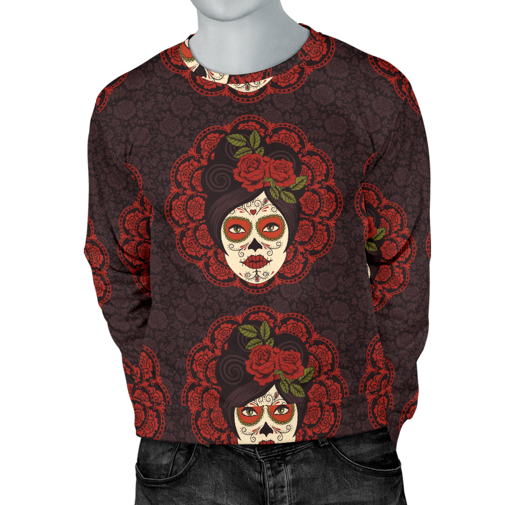 Day of the Dead Mexican Girl Men Long Sleeve Sweatshirt