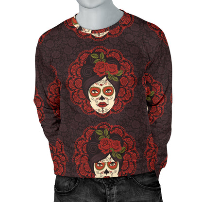 Day of the Dead Mexican Girl Men Long Sleeve Sweatshirt