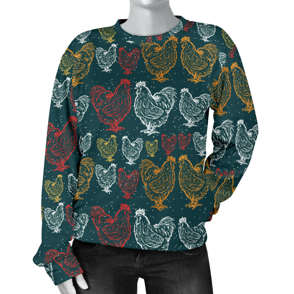 Rooster Hand Draw Design Women Long Sleeve Sweatshirt