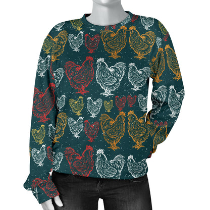 Rooster Hand Draw Design Women Long Sleeve Sweatshirt
