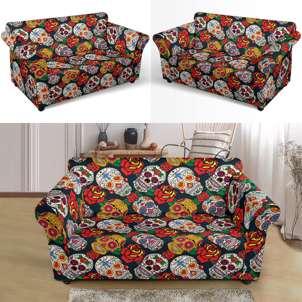 Sugar Skull Print Design LKS306 Loveseat Couch Slipcover