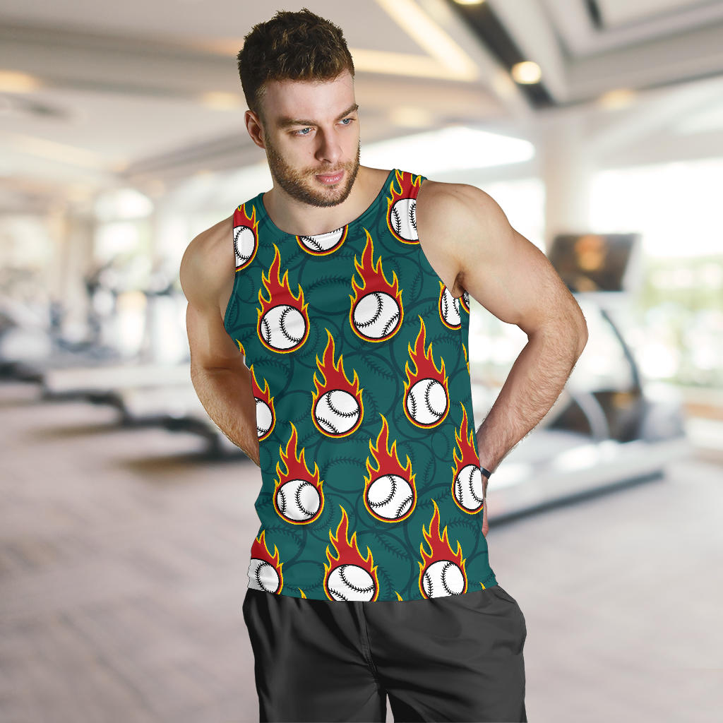 Baseball Fire Print Pattern Men Tank Top