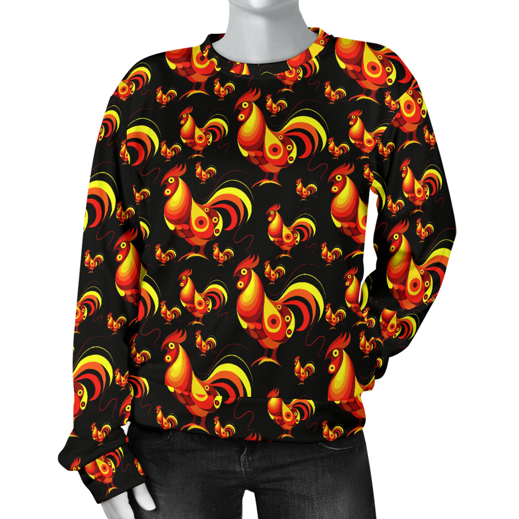 Rooster Print Themed Women Long Sleeve Sweatshirt