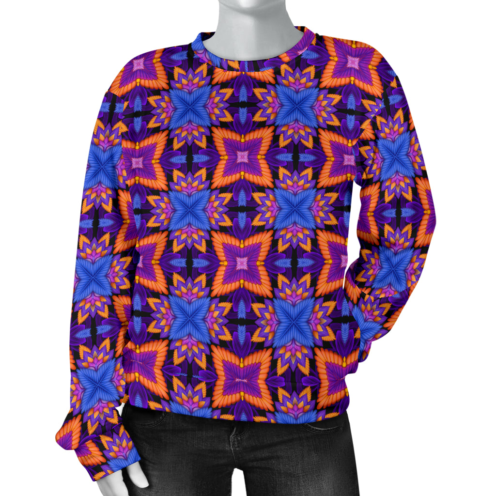 kaleidoscope Purple Orange Print Design Women Long Sleeve Sweatshirt