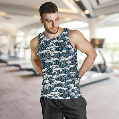 Surf Wave Pattern Print Men Tank Top