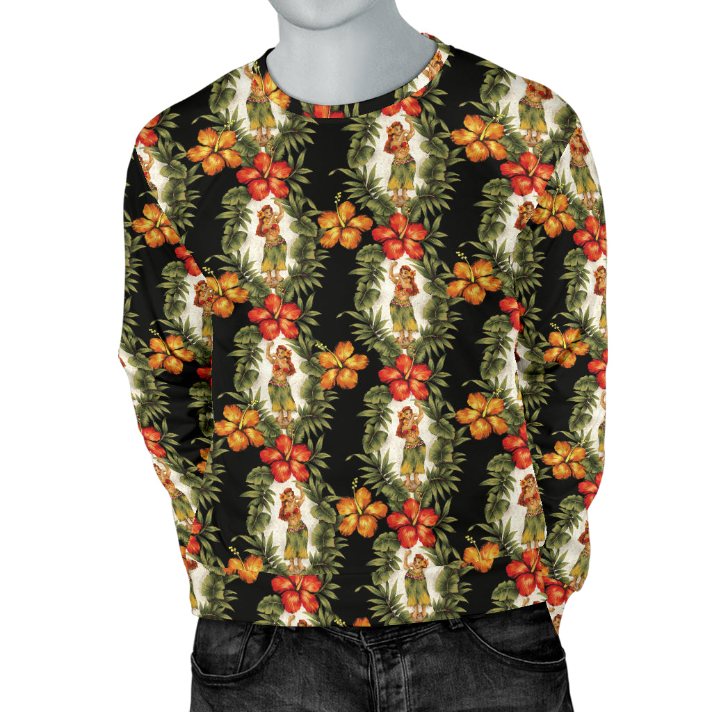 Hawaiian Flower Hula Hibiscus Print Men Long Sleeve Sweatshirt