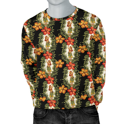 Hawaiian Flower Hula Hibiscus Print Men Long Sleeve Sweatshirt
