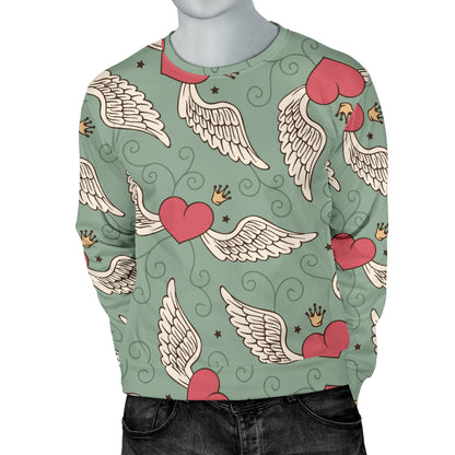 Angel Wings Heart Design Themed Print Men Long Sleeve Sweatshirt