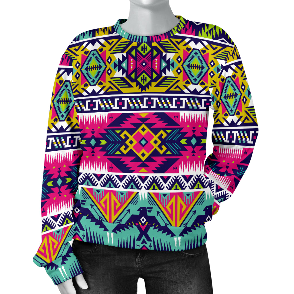Indian Navajo Color Themed Design Print Women Long Sleeve Sweatshirt