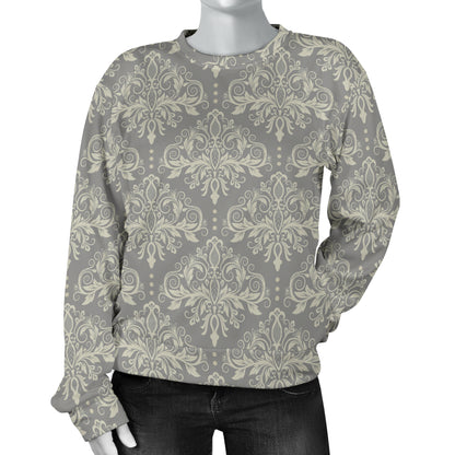 Damask Grey Elegant Print Pattern Women Long Sleeve Sweatshirt