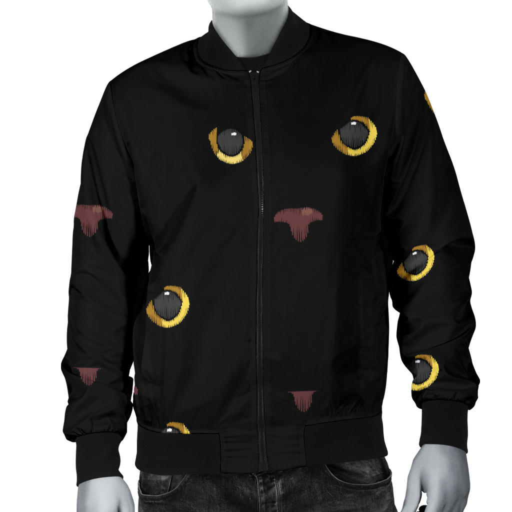 Black Cat Face Print Pattern Men Bomber Jacket