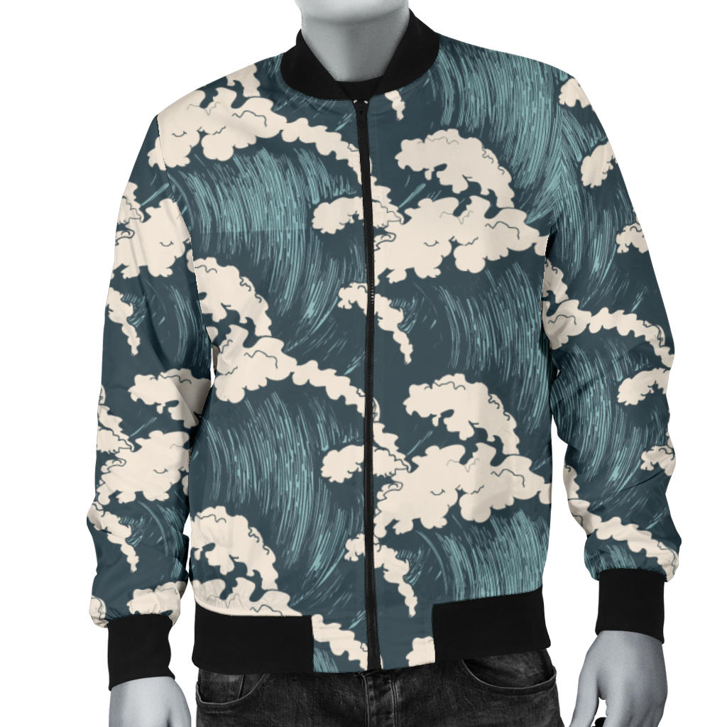 Wave Art Print Men Bomber Jacket