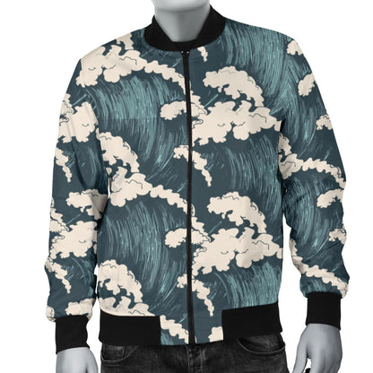 Wave Art Print Men Bomber Jacket