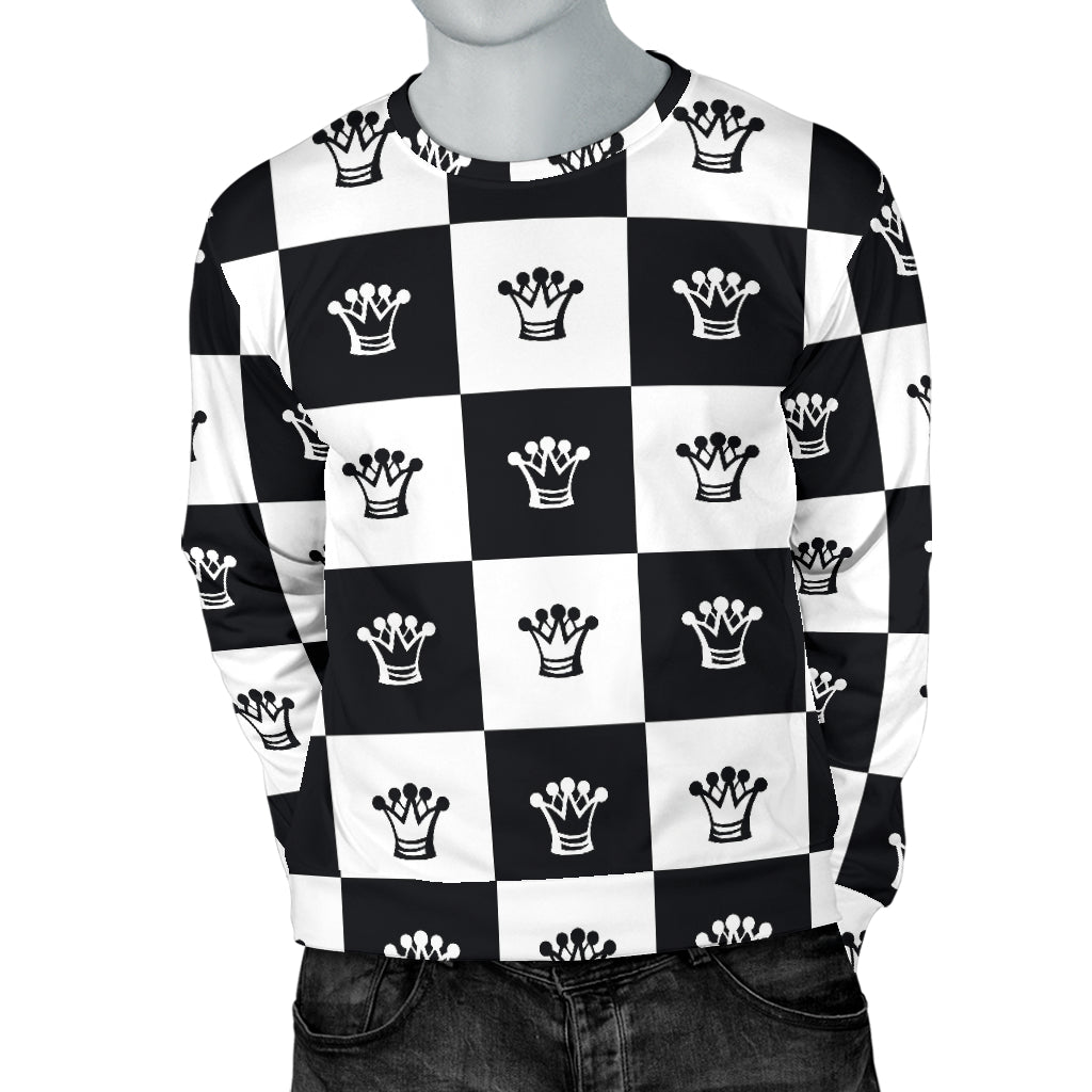 Checkered Flag Crown Pattern Men Long Sleeve Sweatshirt