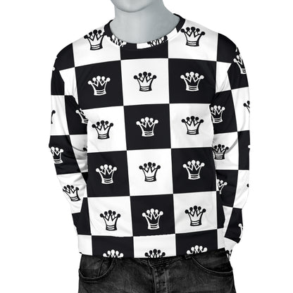 Checkered Flag Crown Pattern Men Long Sleeve Sweatshirt