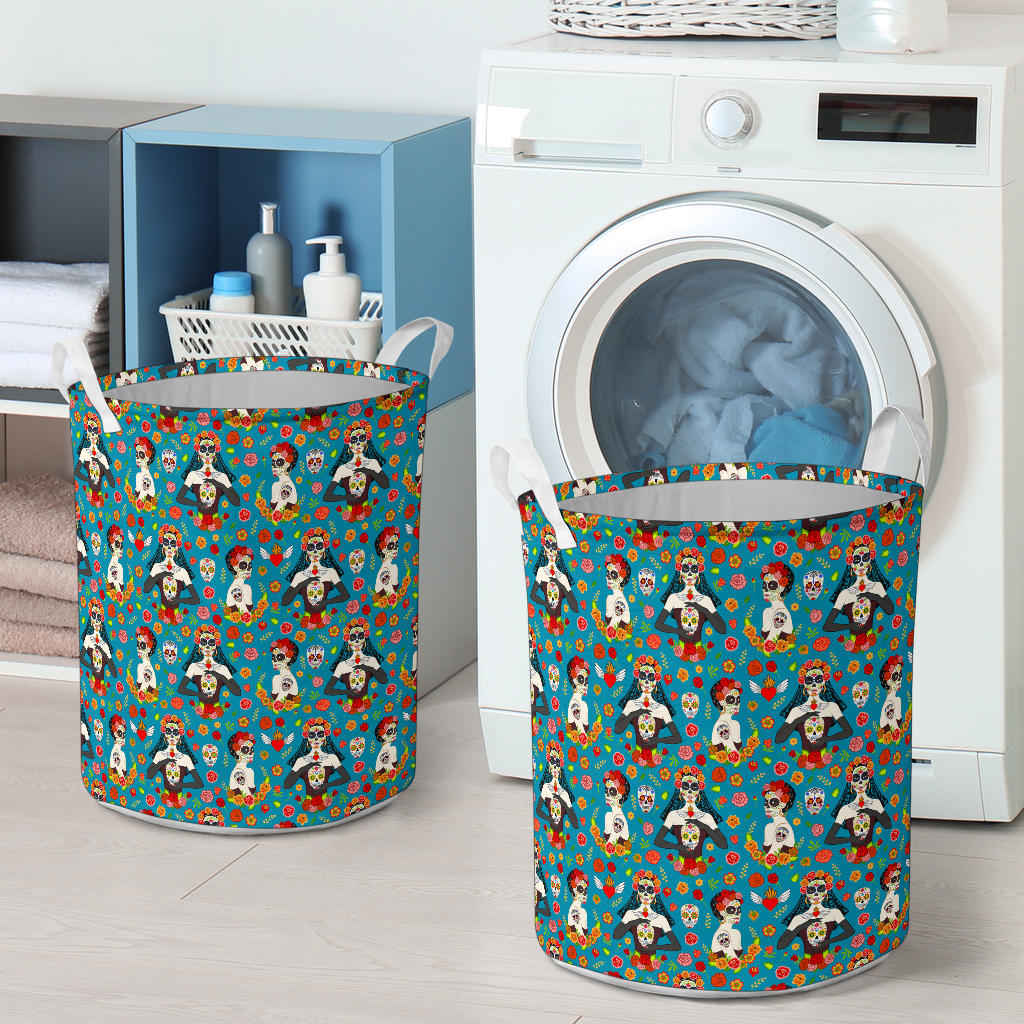 Day of the Dead Old School Girl Design Laundry Basket
