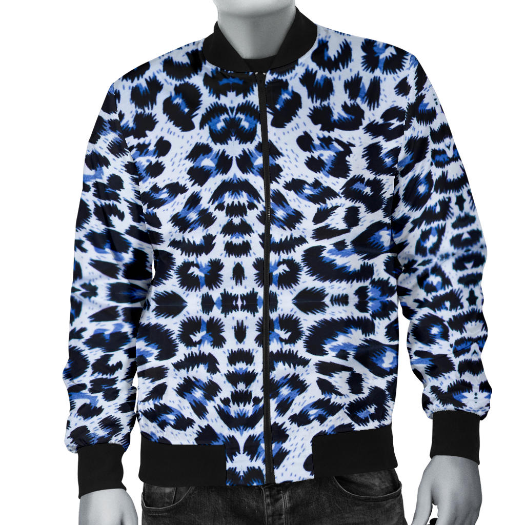 Leopard Blue Skin Print Men Bomber Jacket