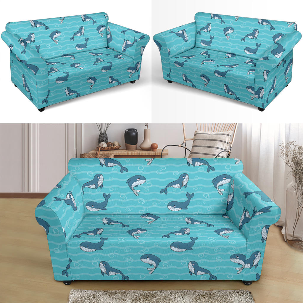 Whale Print Design LKS303 Loveseat Couch Slipcover