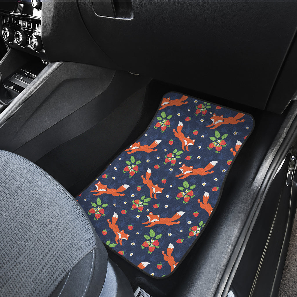 Fox Strawberry Print Pattern Car Floor Mats Front Back