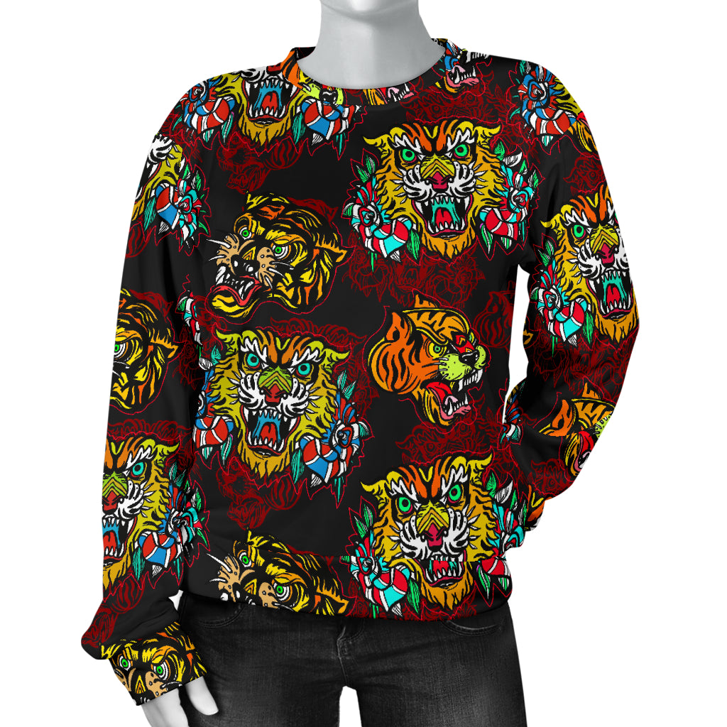Tattoo Tiger Colorful Design Women Long Sleeve Sweatshirt