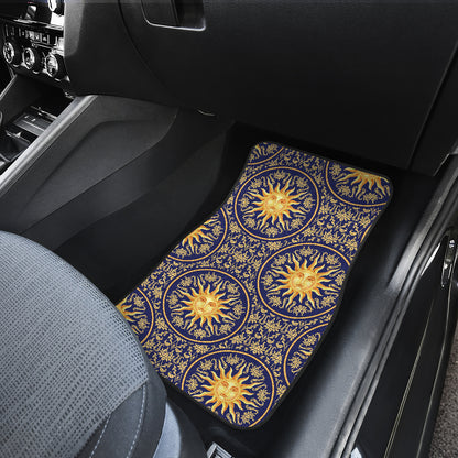 Celestial Gold Sun Face Car Floor Mats Front Back