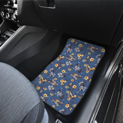 Hawaiian Flower Blue Print Car Floor Mats Front Back