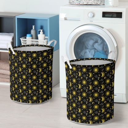 Sun Moon Golden Design Themed Print Laundry Basket