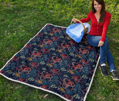 Octopus Deep Sea Print Themed Quilt Bedspread