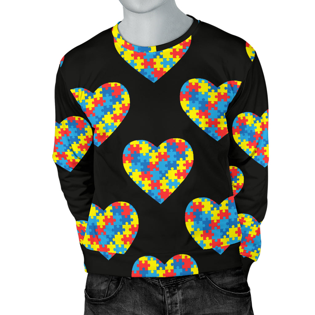 Autism Awareness Heart Design Print Men Long Sleeve Sweatshirt