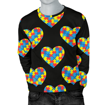 Autism Awareness Heart Design Print Men Long Sleeve Sweatshirt