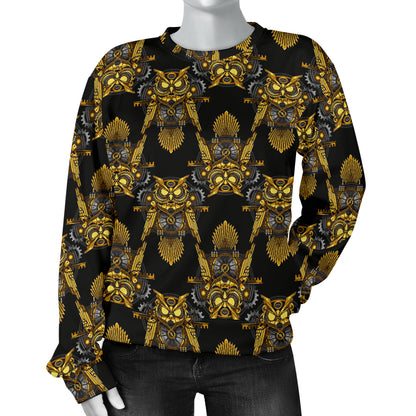 Steampunk Gold Owl Design Themed Print Women Long Sleeve Sweatshirt
