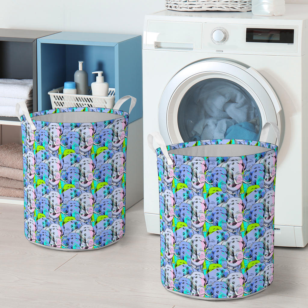 Elephant Art color Print Pattern Laundry Basket