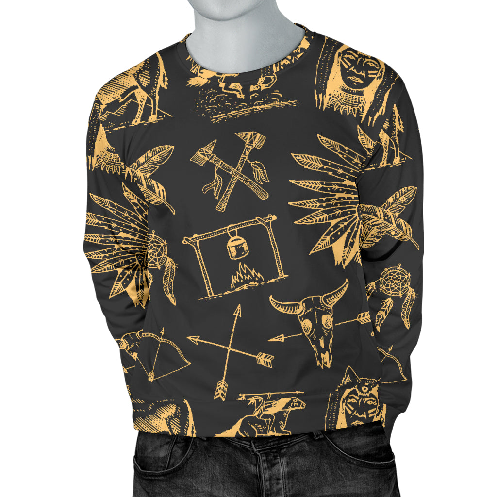 American indian Gold Style Men Long Sleeve Sweatshirt