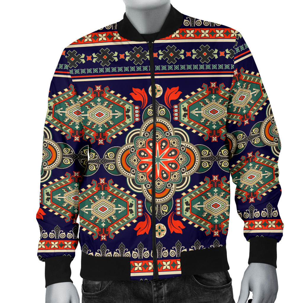 Ethnic Geometric Print Pattern Men Bomber Jacket