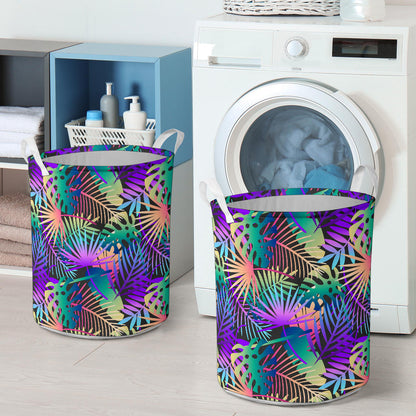 Neon Flower Tropical Palm Leaves Laundry Basket
