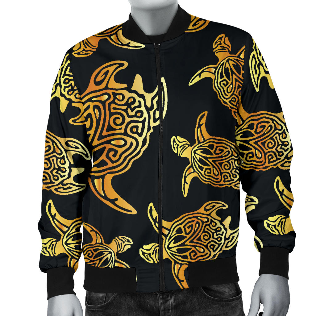 Gold Tribal Turtle Polynesian Themed Men Bomber Jacket
