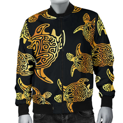 Gold Tribal Turtle Polynesian Themed Men Bomber Jacket