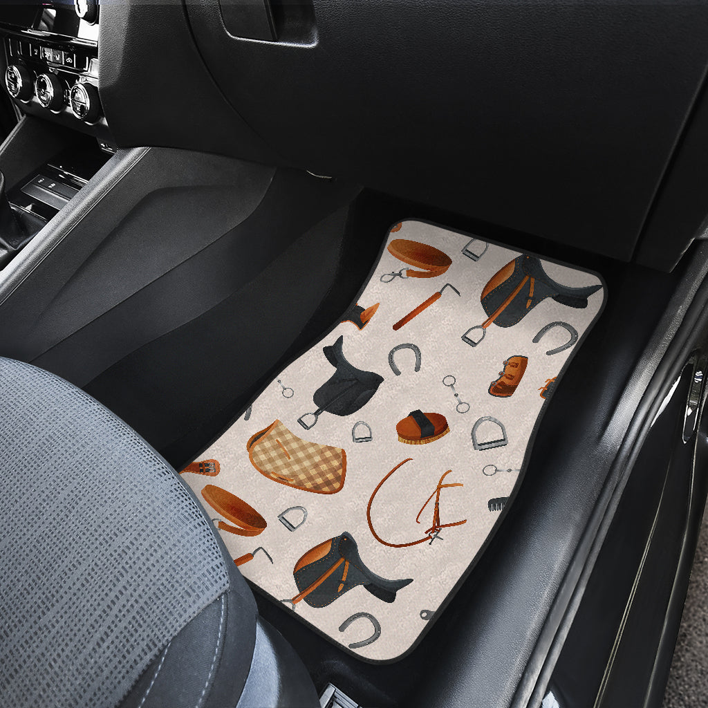 Equestrian Equipment Print Pattern Car Floor Mats Front Back