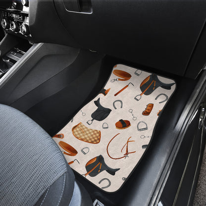 Equestrian Equipment Print Pattern Car Floor Mats Front Back