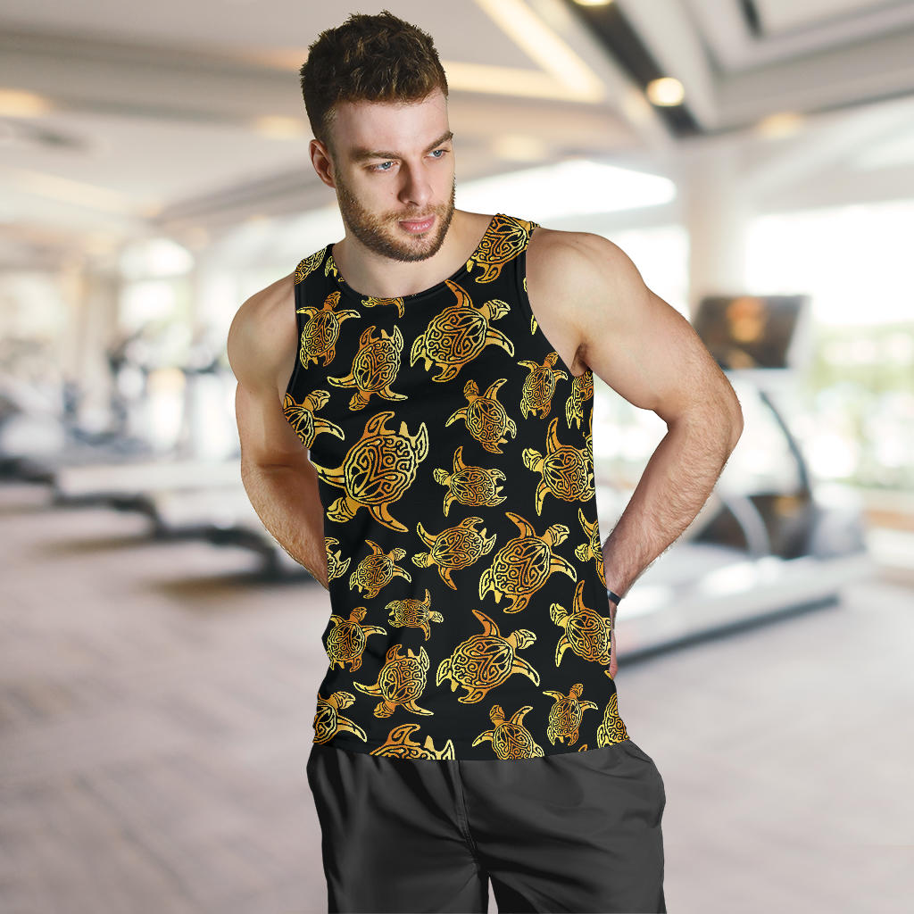 Gold Tribal Turtle Polynesian Themed Men Tank Top