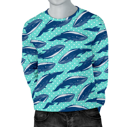 Whale Polka Dot Design Themed Print Men Long Sleeve Sweatshirt