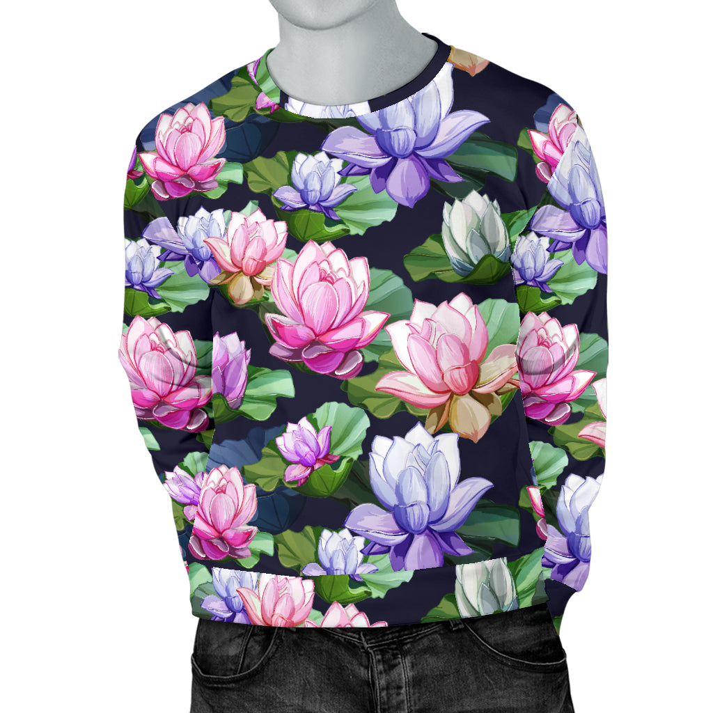 Lotus Flower Print Design Men Long Sleeve Sweatshirt
